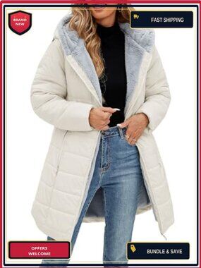 Women's Quilted Puffer Coat Fleece Lined Hooded Winter Parka